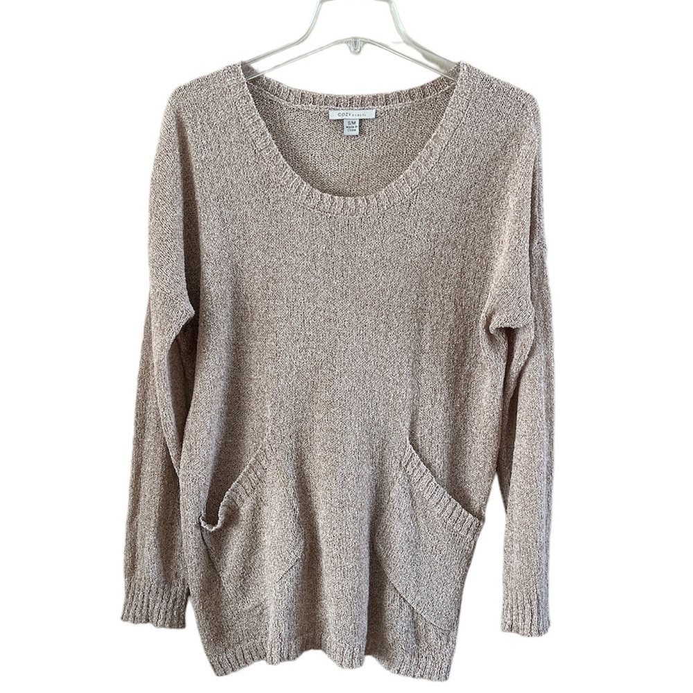 Cozy Casual pullover sweater lightweight open weave slanted pockets size S/M